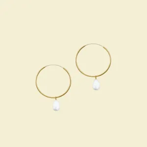 Mid-Size Hoop Pearl Earrings
