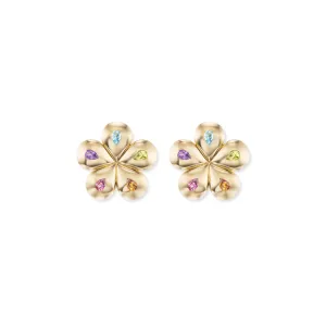 Mini Petal Flower Studs with Multi-Colored Pears