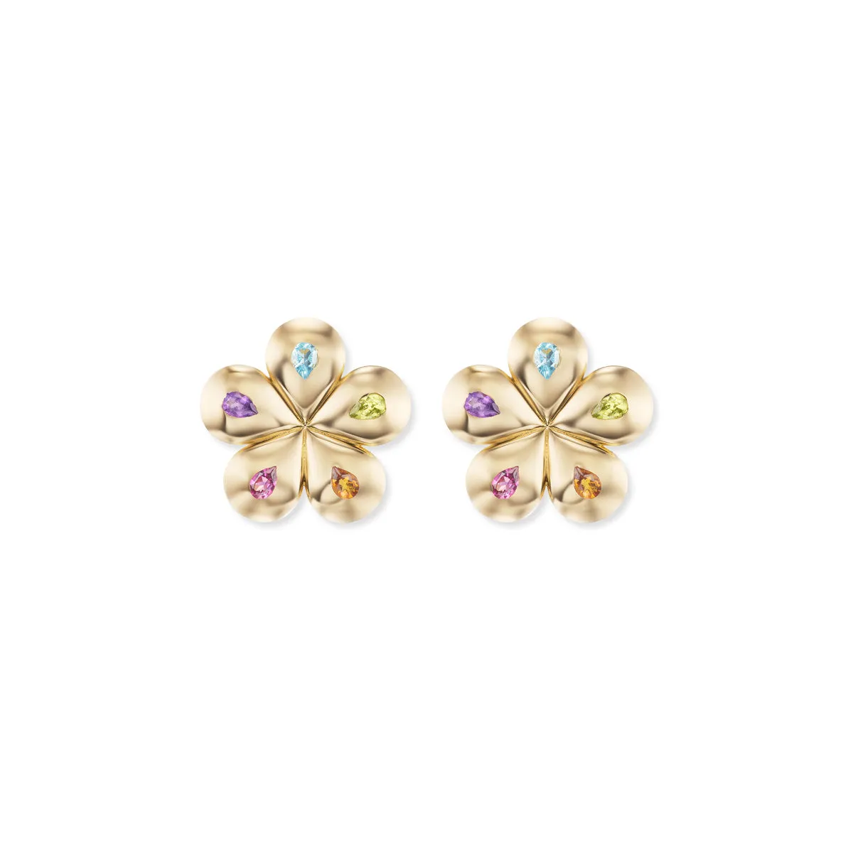 Mini Petal Flower Studs with Multi-Colored Pears