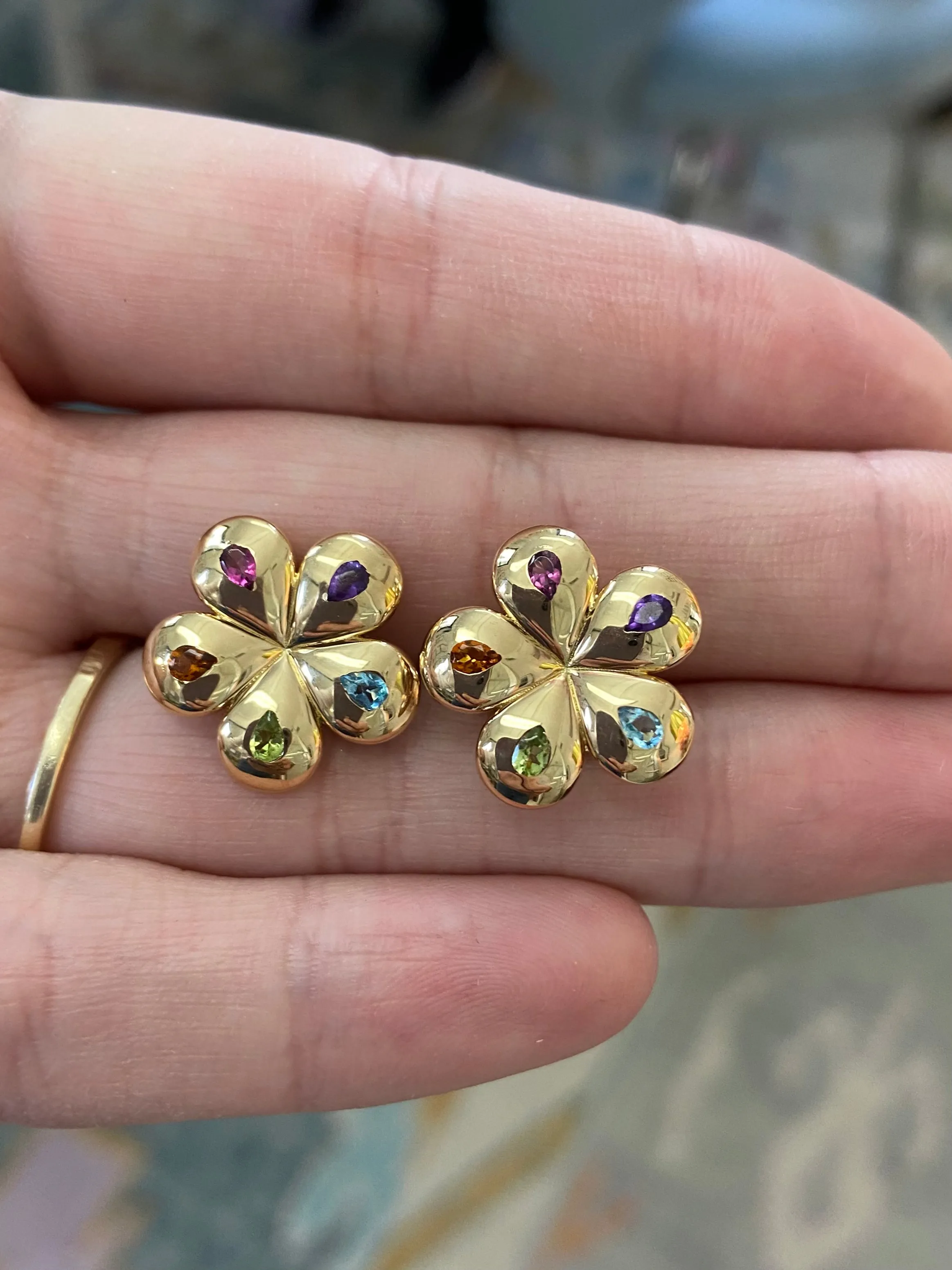 Mini Petal Flower Studs with Multi-Colored Pears