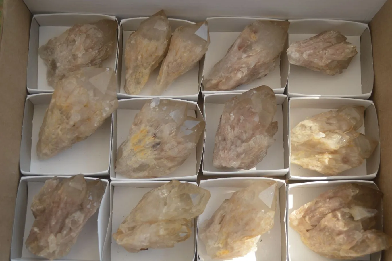 Natural Cascading White Phantom Smokey Quartz Crystal Clusters x 13 From Luena, Congo