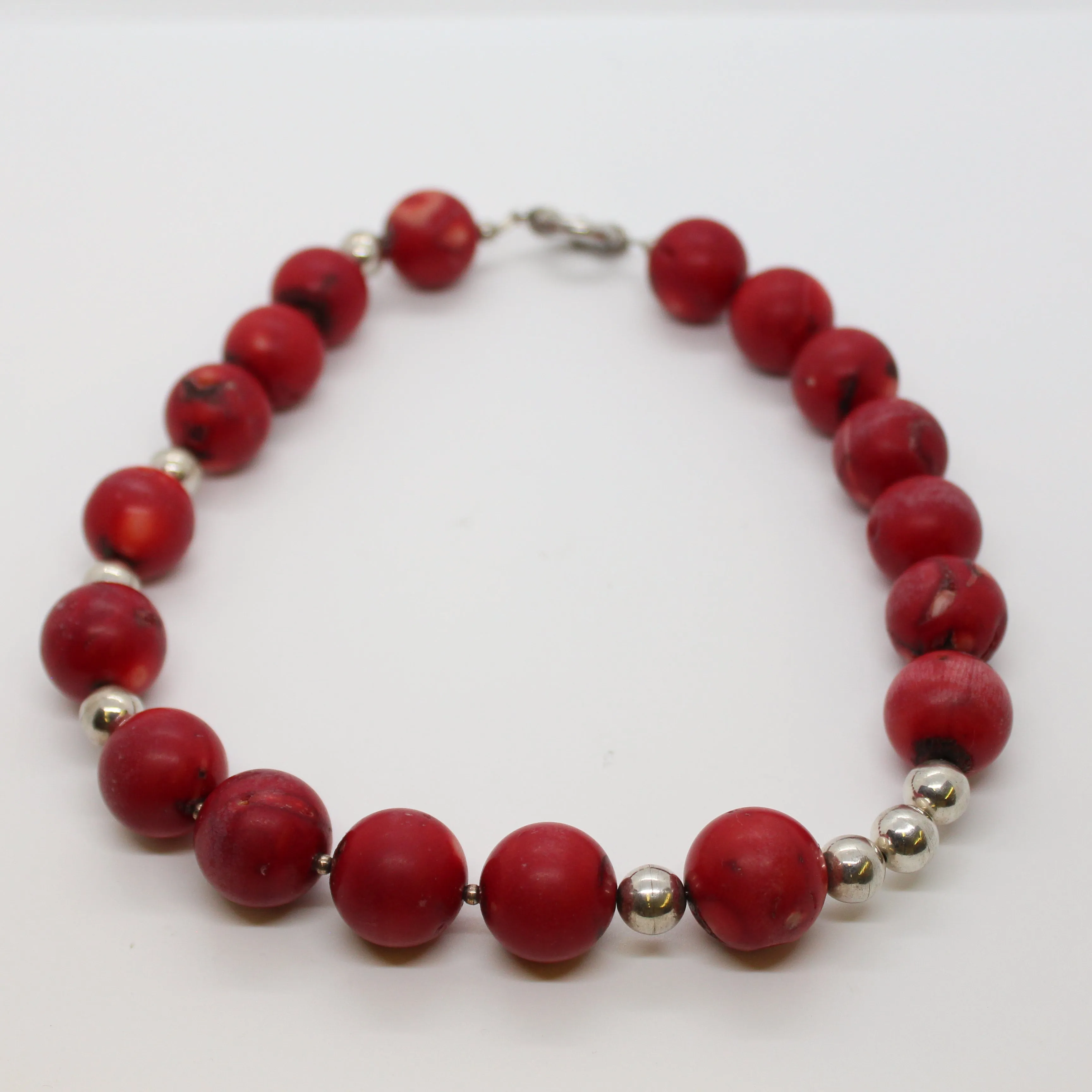 Necklace, Natural Coral and Sterling Silver Necklace