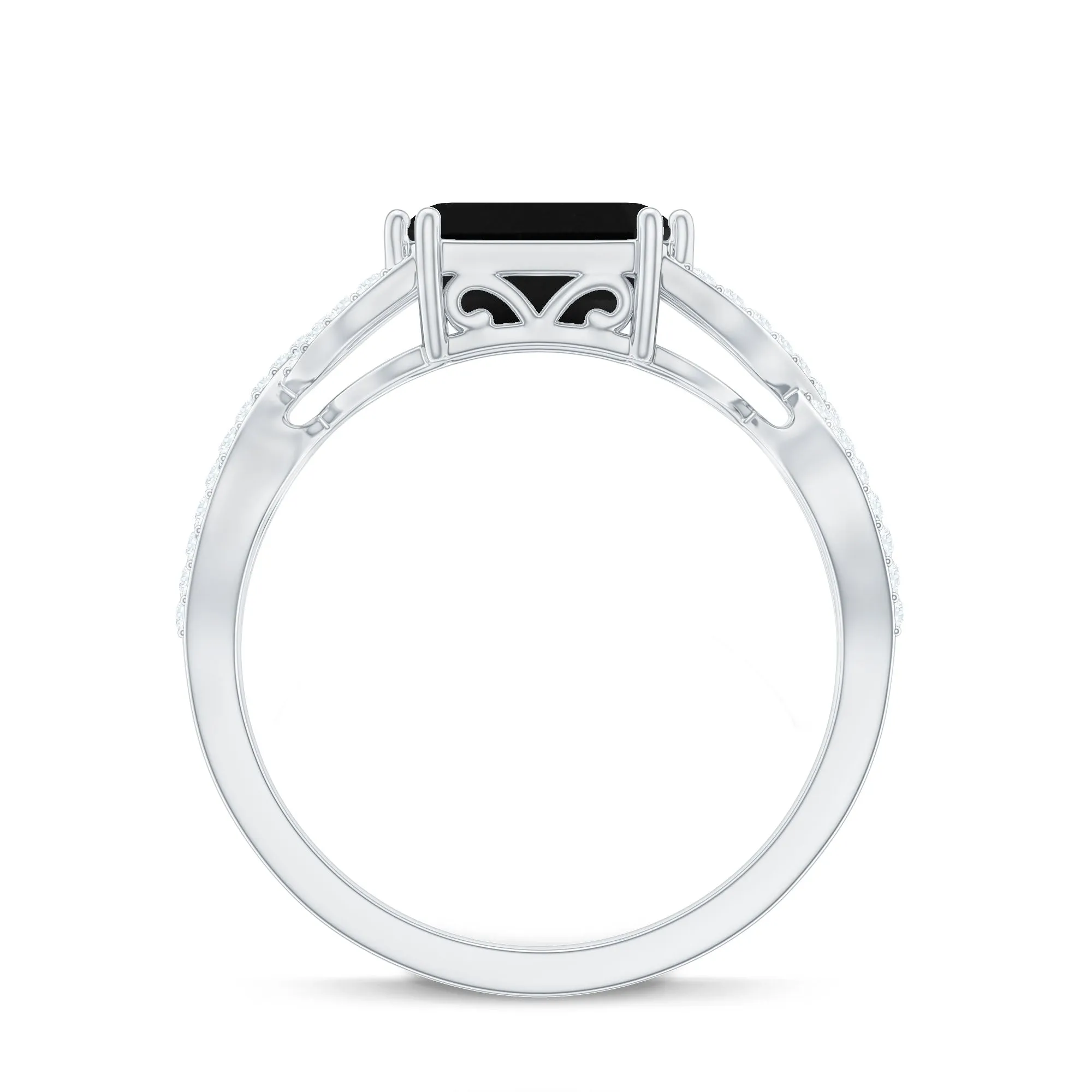Octagon Black Spinel East-West Crossover Engagement Ring with Diamond