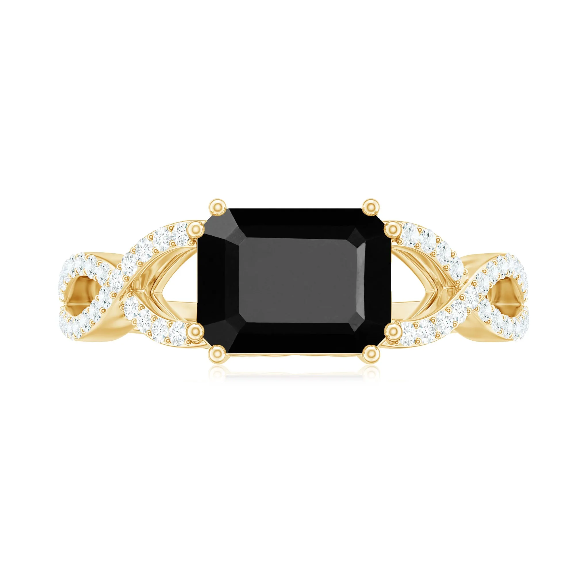 Octagon Black Spinel East-West Crossover Engagement Ring with Diamond