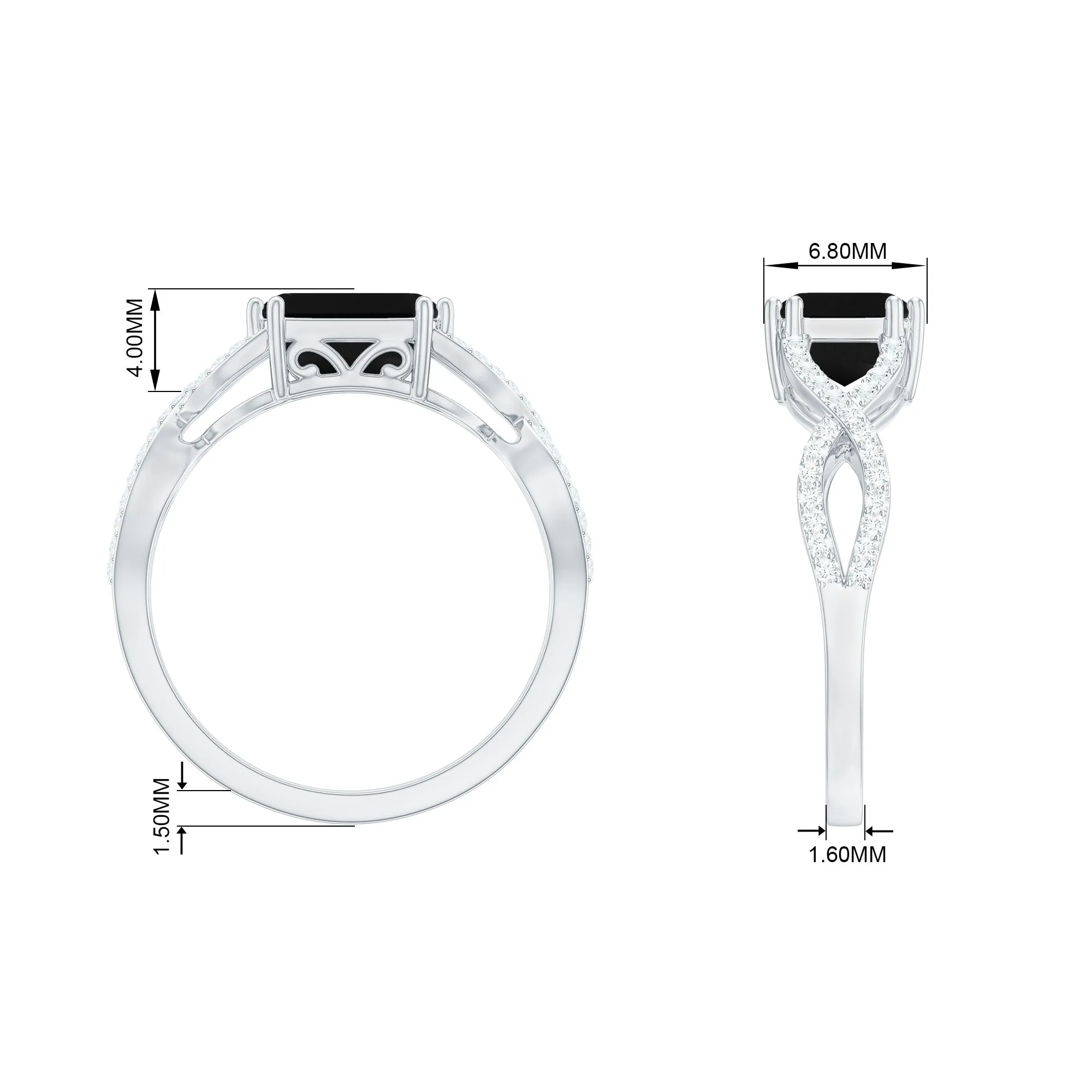 Octagon Black Spinel East-West Crossover Engagement Ring with Diamond