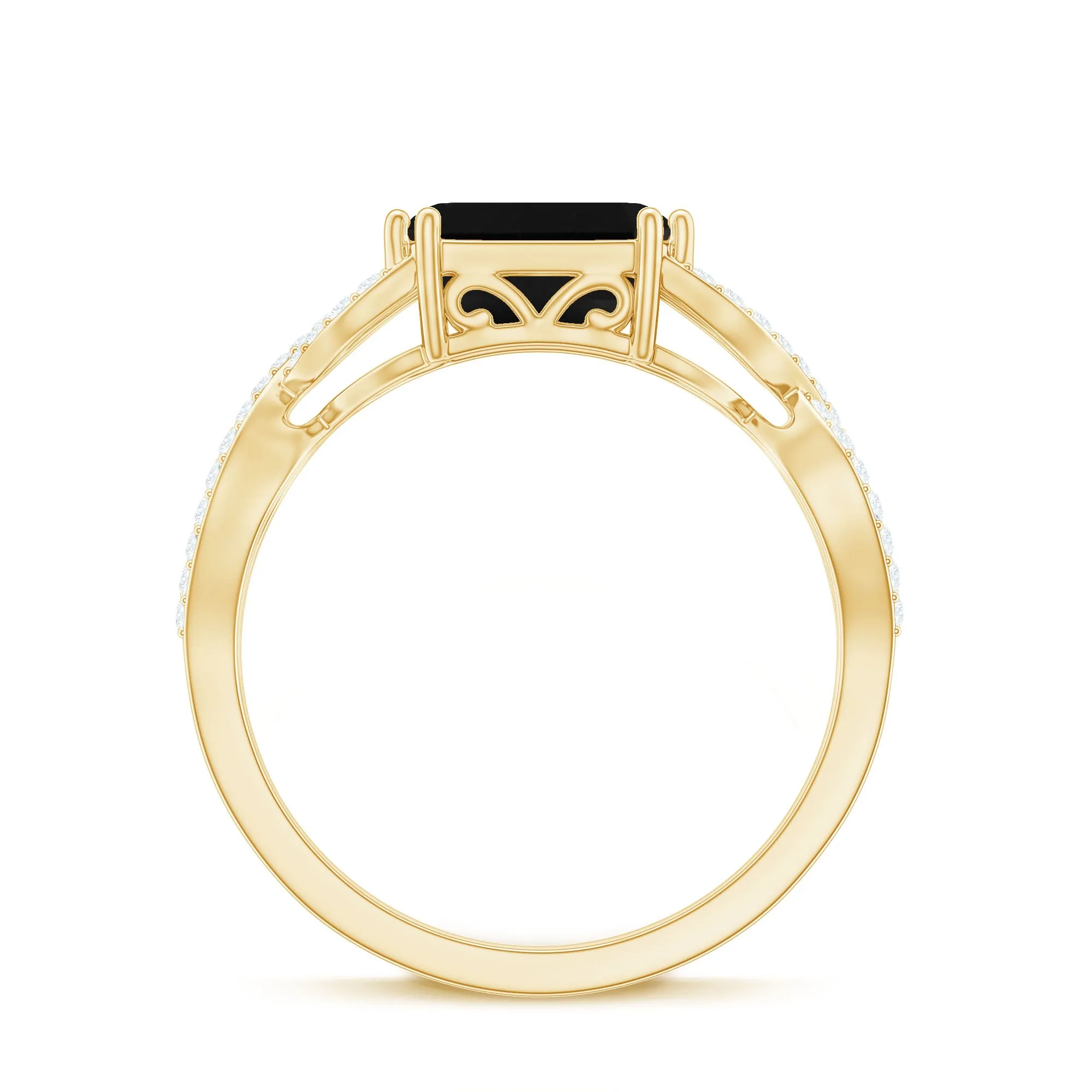 Octagon Black Spinel East-West Crossover Engagement Ring with Diamond