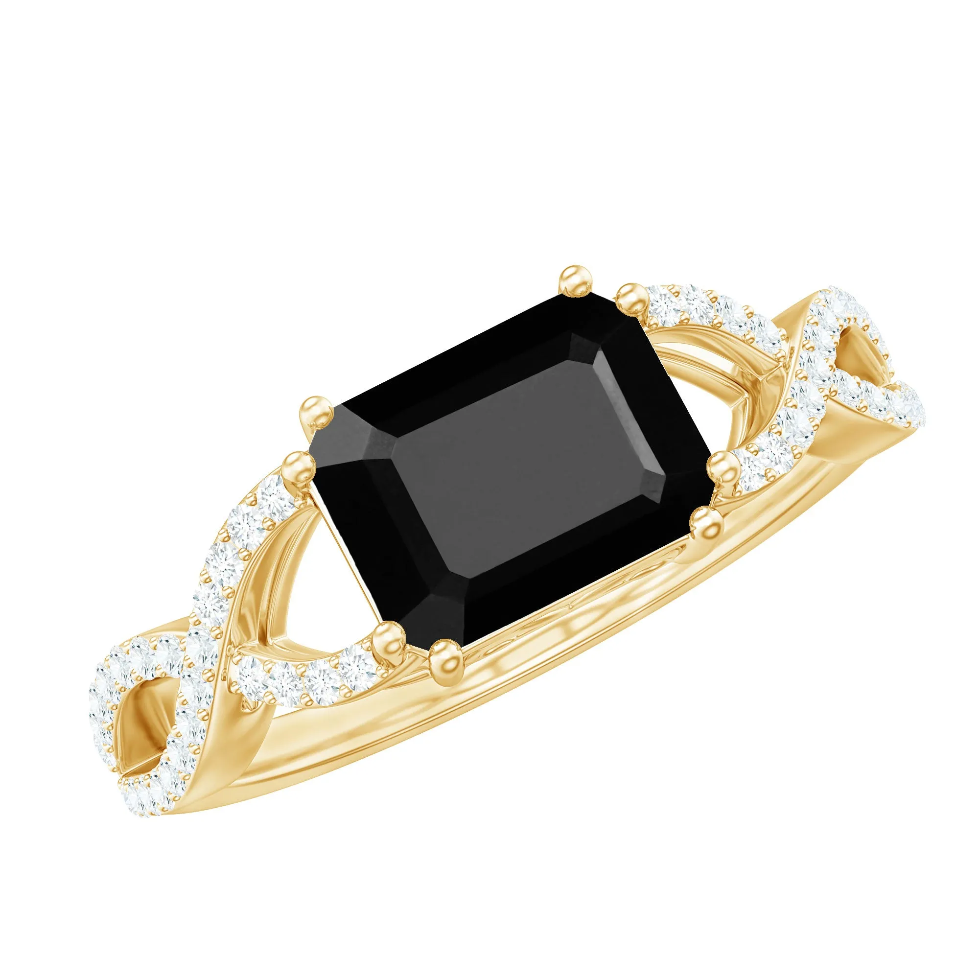 Octagon Black Spinel East-West Crossover Engagement Ring with Diamond