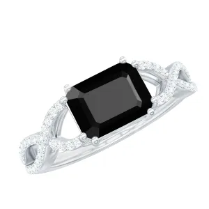 Octagon Black Spinel East-West Crossover Engagement Ring with Diamond