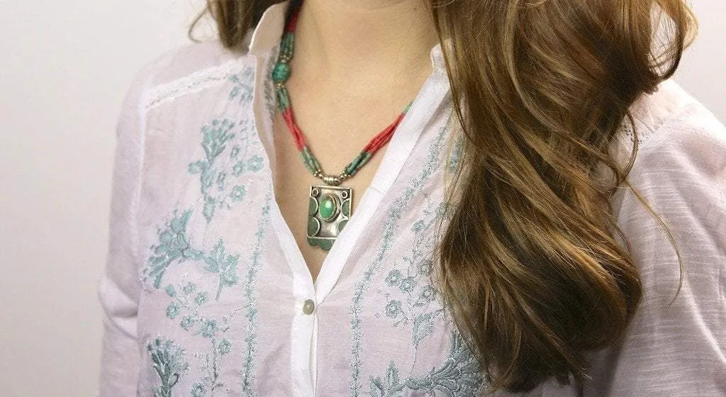 One of a Kind Sterling Coral and Turquoise Necklace