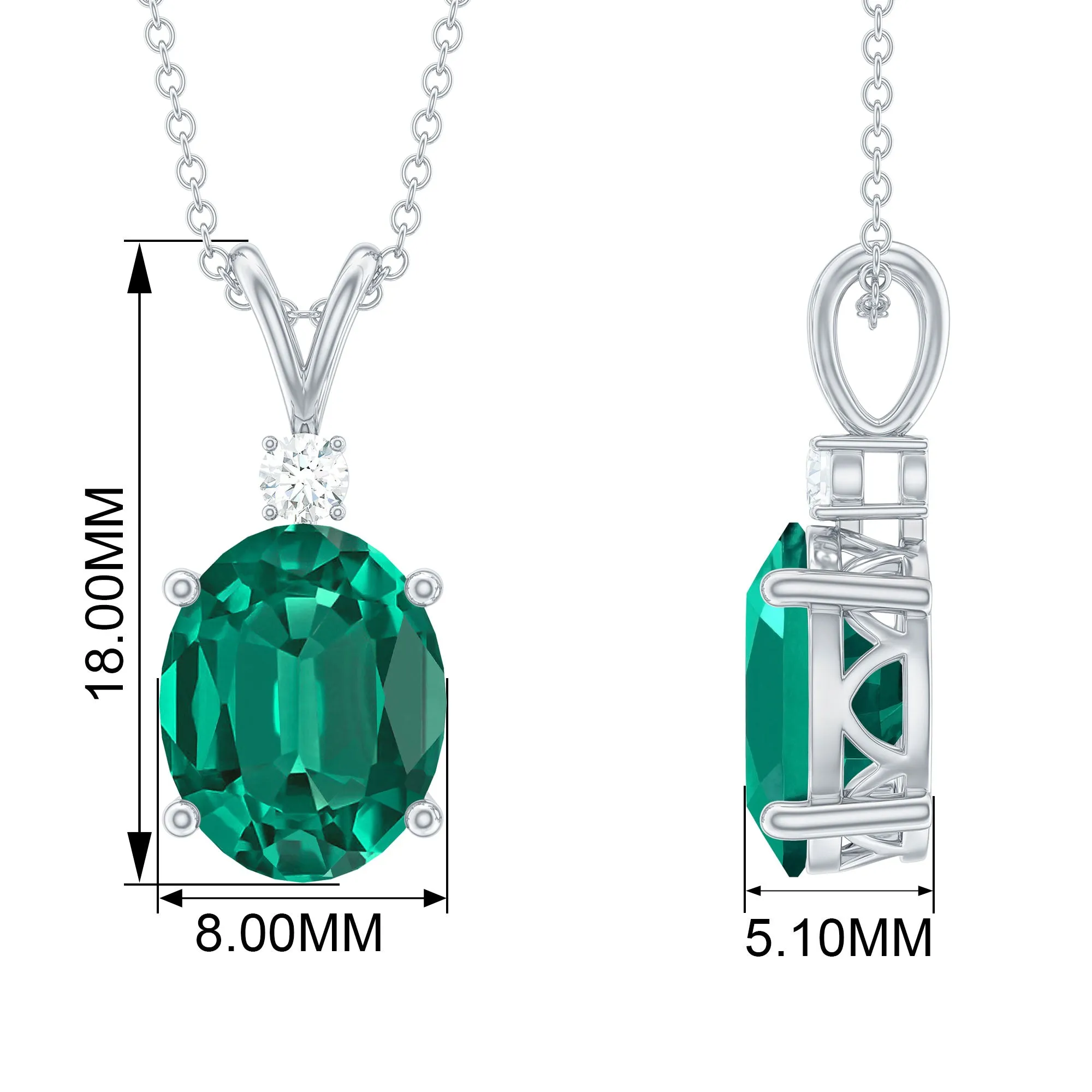 Oval Created Emerald and Moissanite Solitaire Pendant