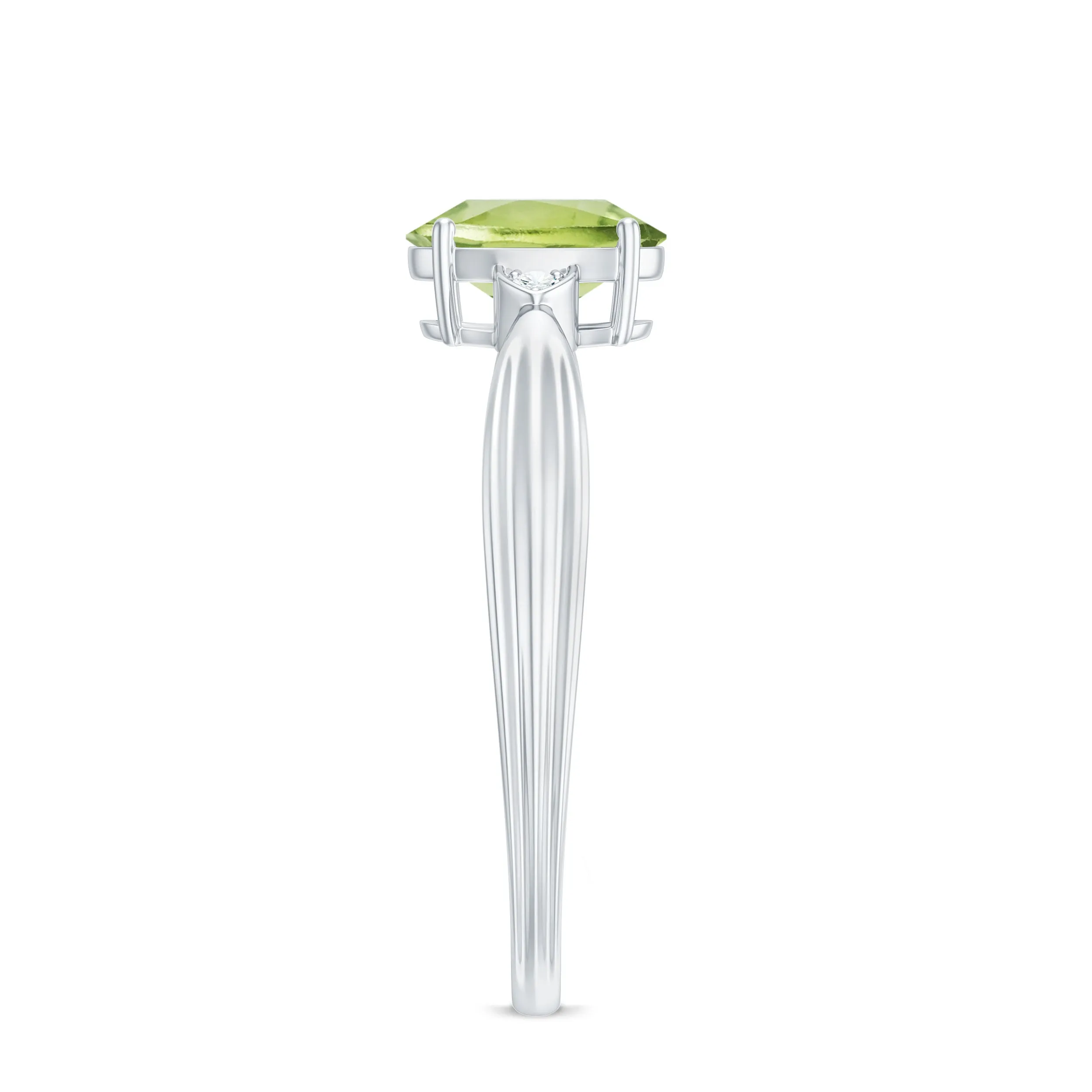Oval Cut Peridot Solitaire Ring with Diamond