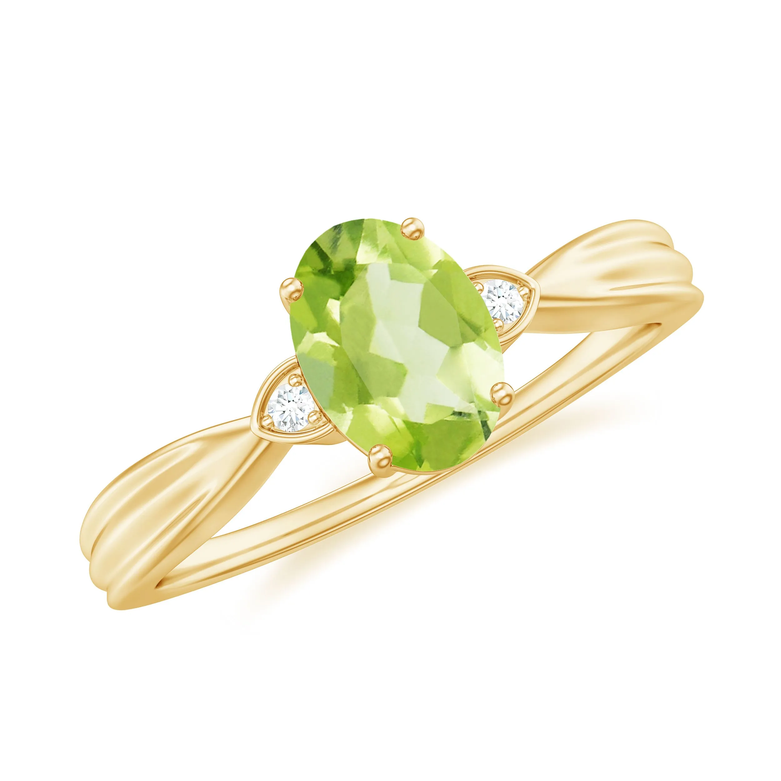Oval Cut Peridot Solitaire Ring with Diamond