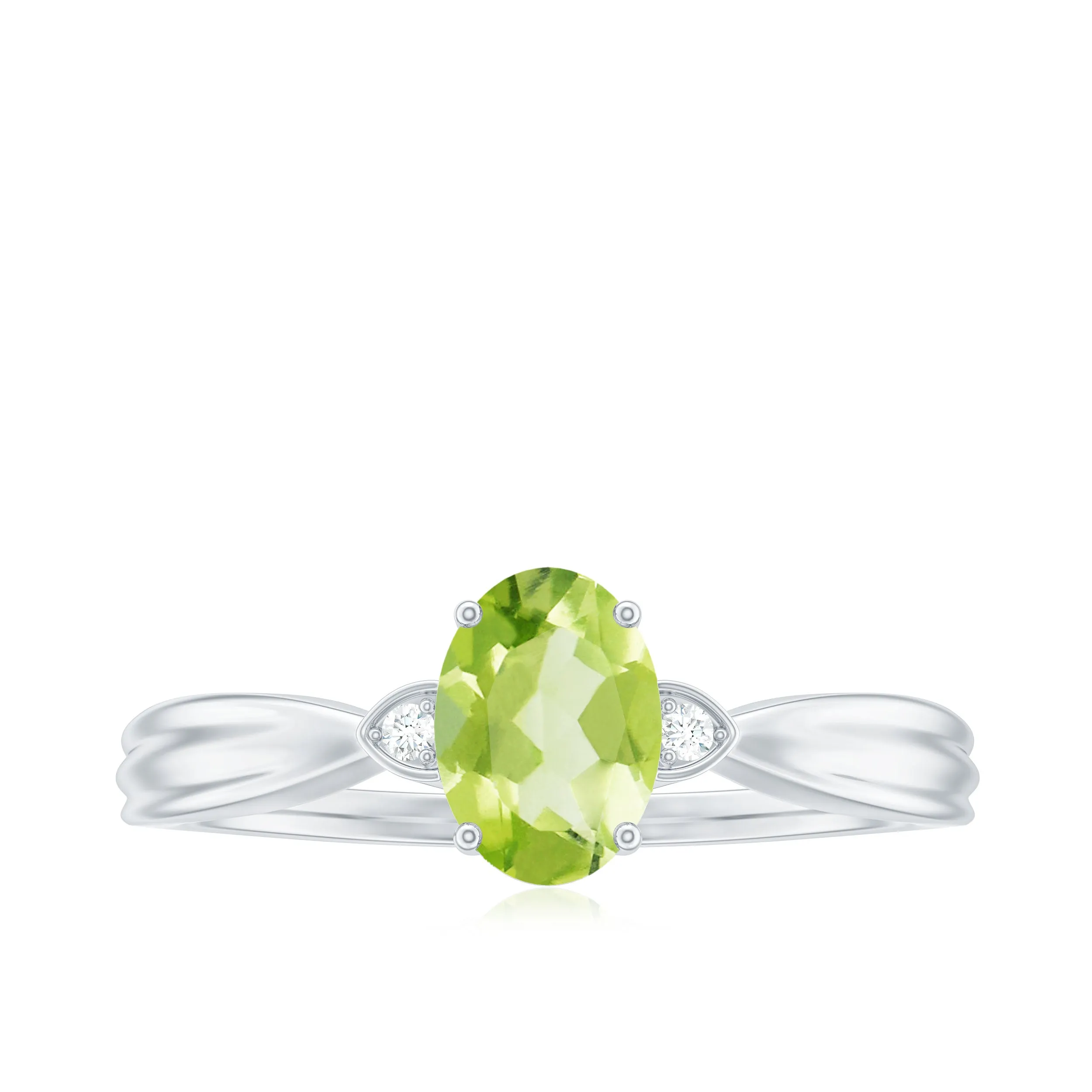 Oval Cut Peridot Solitaire Ring with Diamond