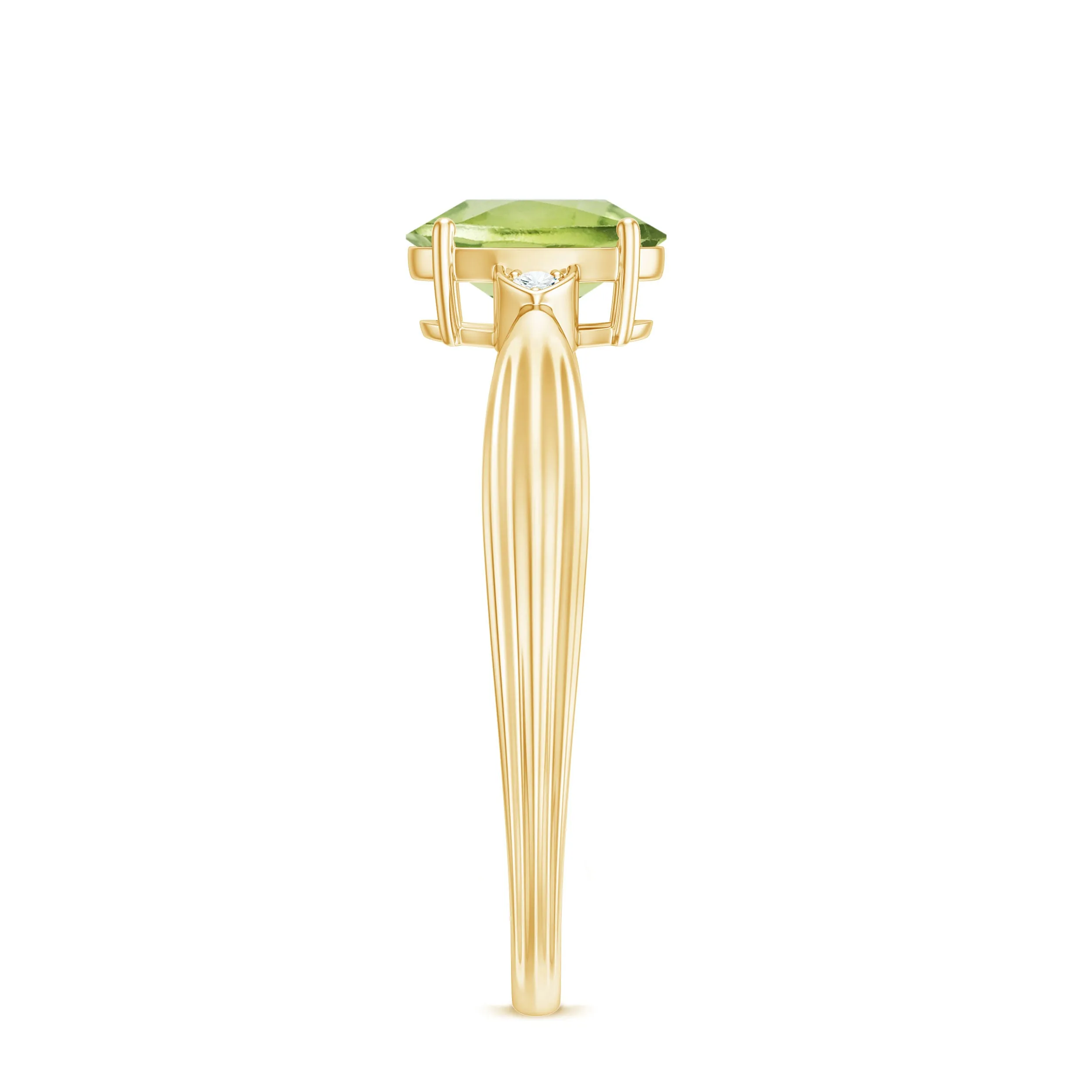 Oval Cut Peridot Solitaire Ring with Diamond