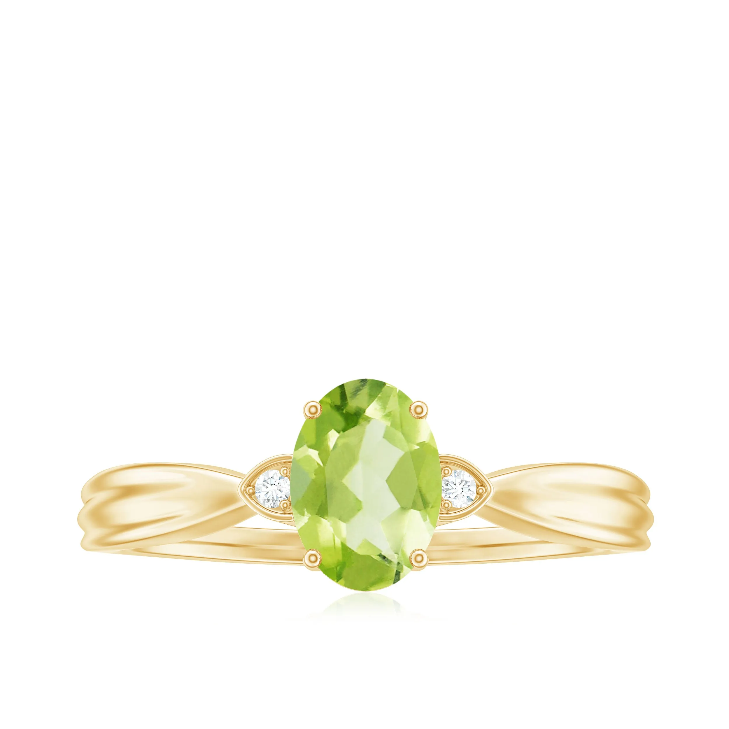 Oval Cut Peridot Solitaire Ring with Diamond
