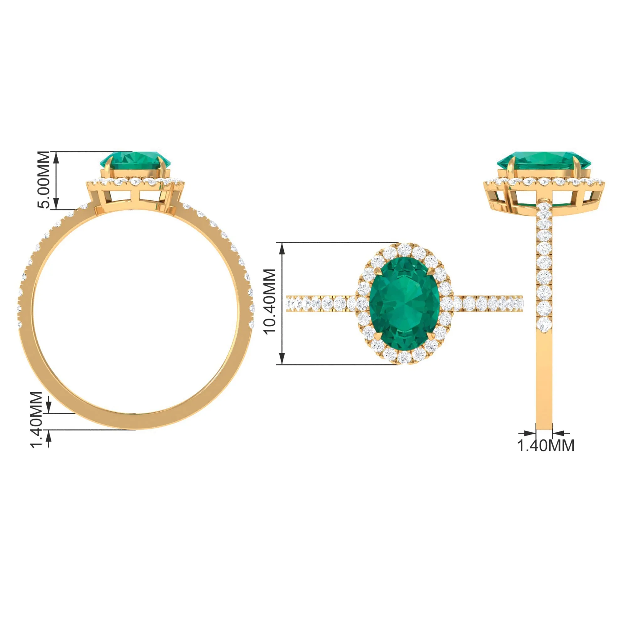 Oval Emerald Halo Engagement Ring with Diamond