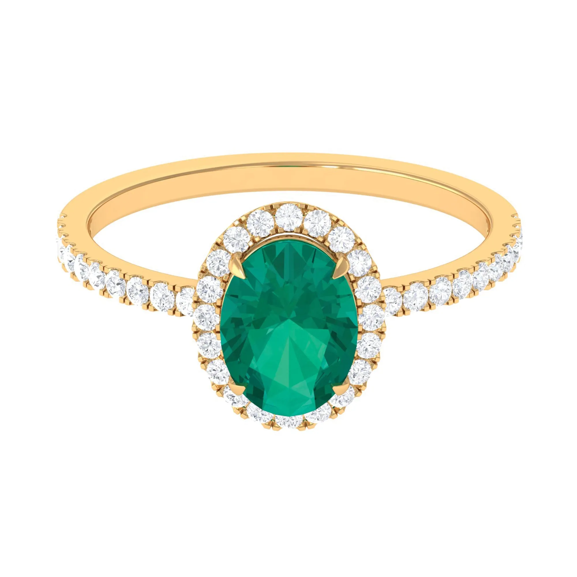 Oval Emerald Halo Engagement Ring with Diamond
