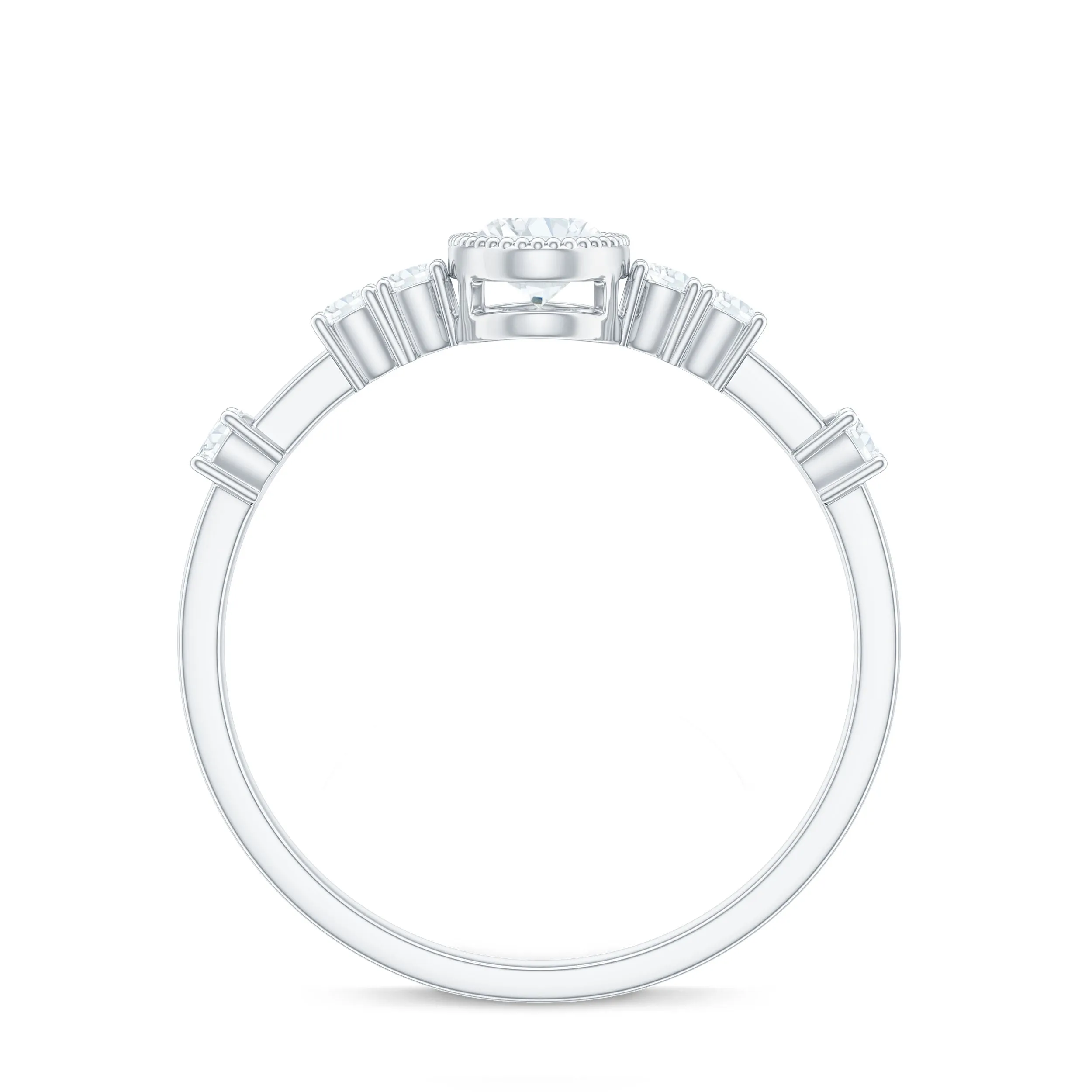 Oval Shape Zircon Solitaire Engagement Ring with Side Stones