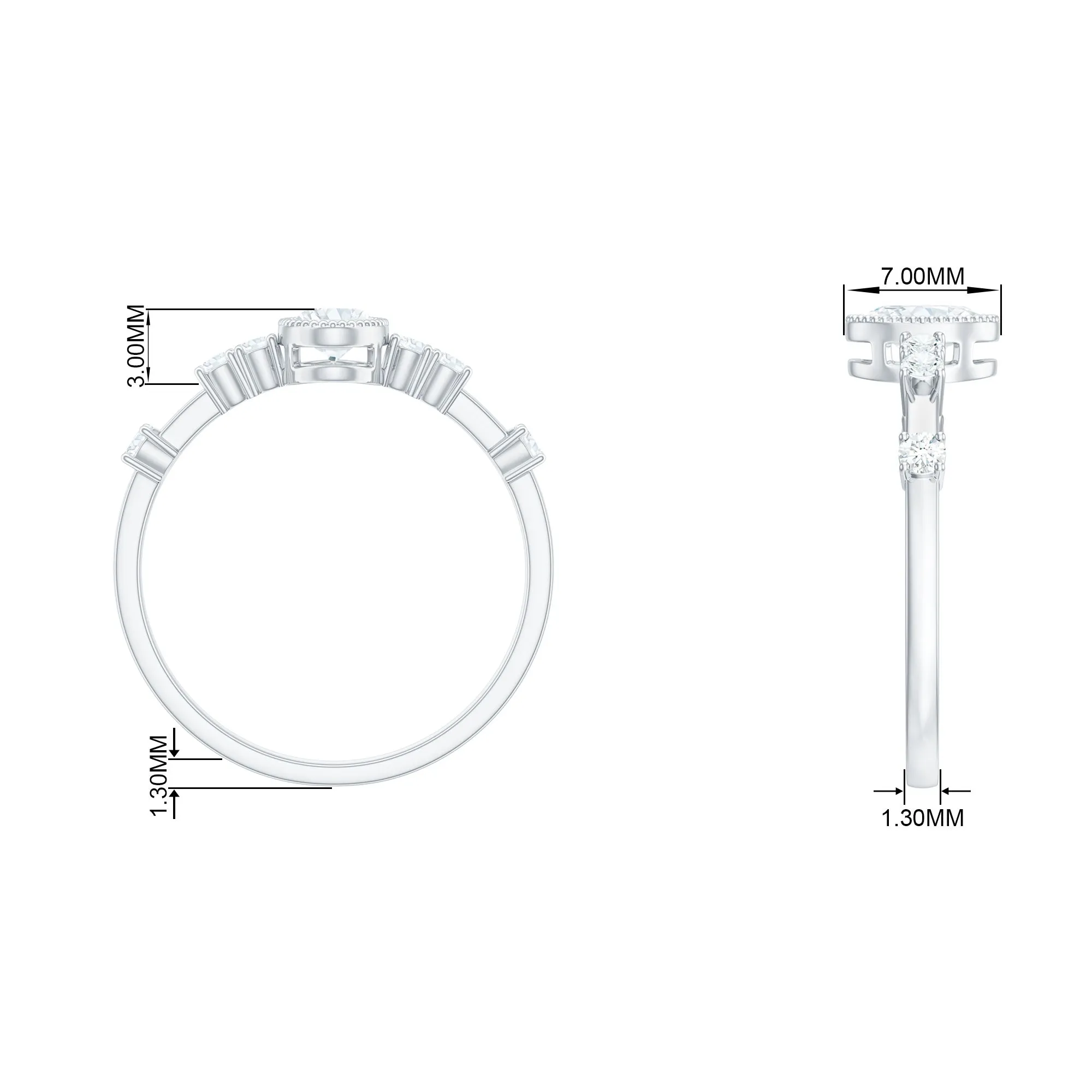 Oval Shape Zircon Solitaire Engagement Ring with Side Stones