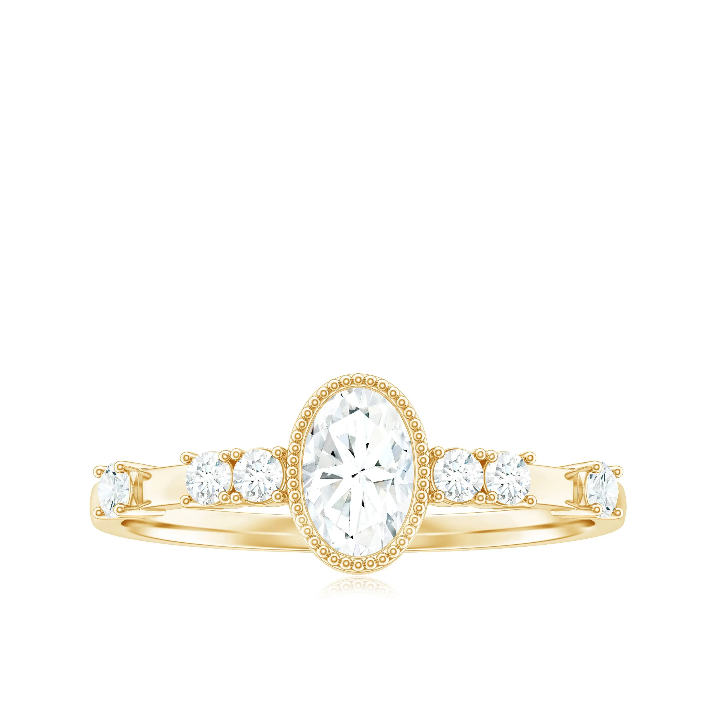 Oval Shape Zircon Solitaire Engagement Ring with Side Stones