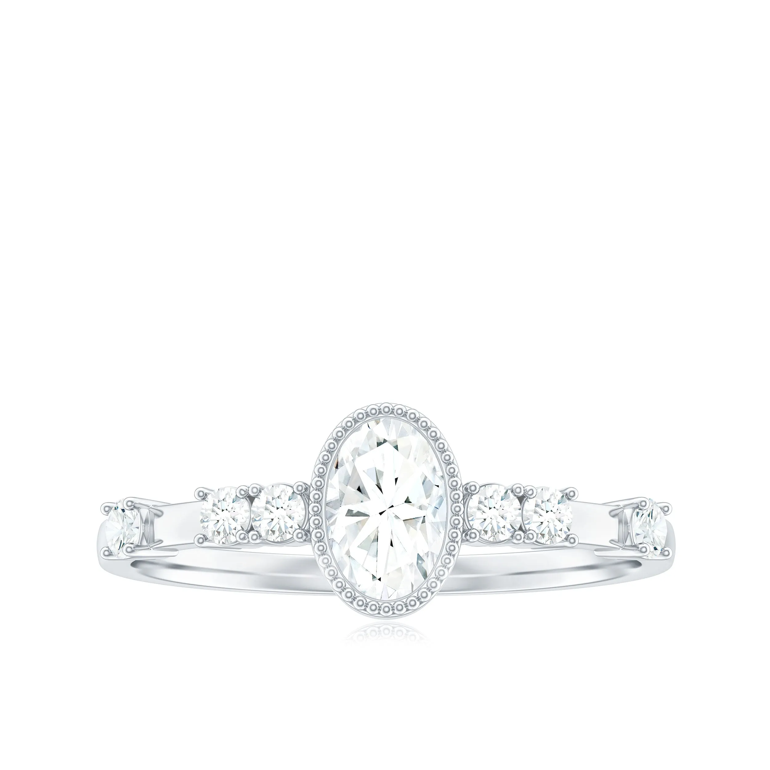 Oval Shape Zircon Solitaire Engagement Ring with Side Stones