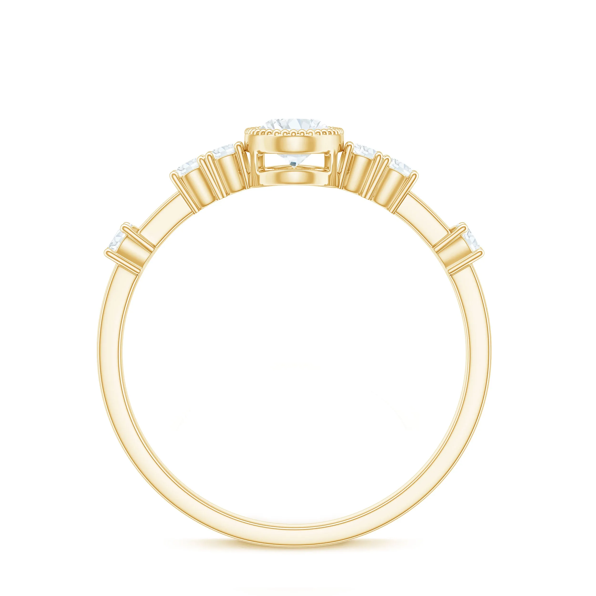 Oval Shape Zircon Solitaire Engagement Ring with Side Stones