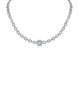 Pave and Emerald CZ Link Necklace