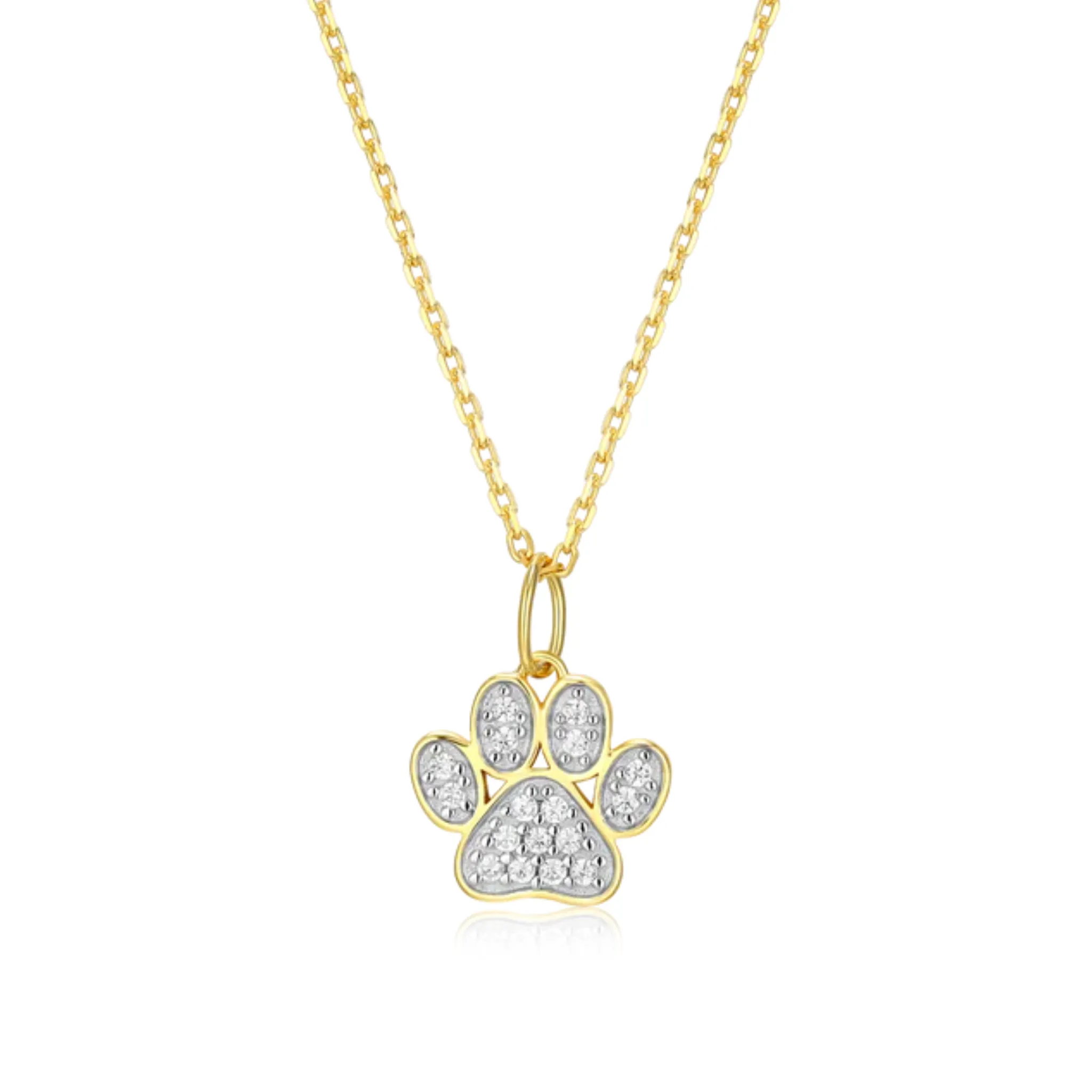 Paw Print Pendant Necklace in 14k Yellow Gold Plated Sterling Silver