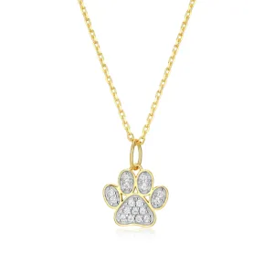 Paw Print Pendant Necklace in 14k Yellow Gold Plated Sterling Silver