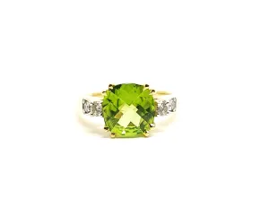 Peridot and Diamond Ring in 14k Yellow Gold
