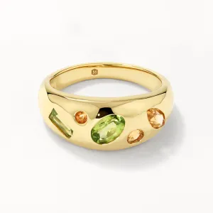 Peridot Multi Gemstone Curve Gypsy Ring in Gold