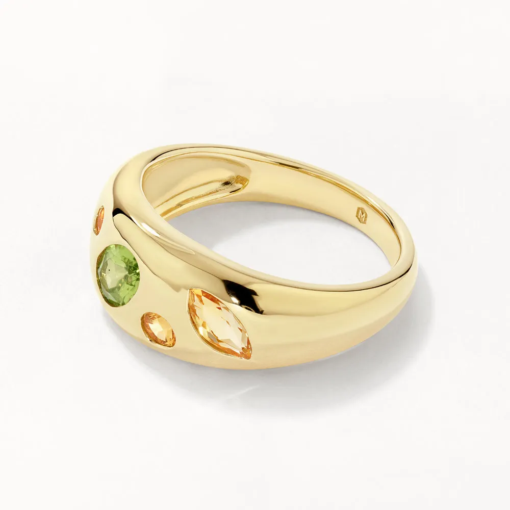 Peridot Multi Gemstone Curve Gypsy Ring in Gold