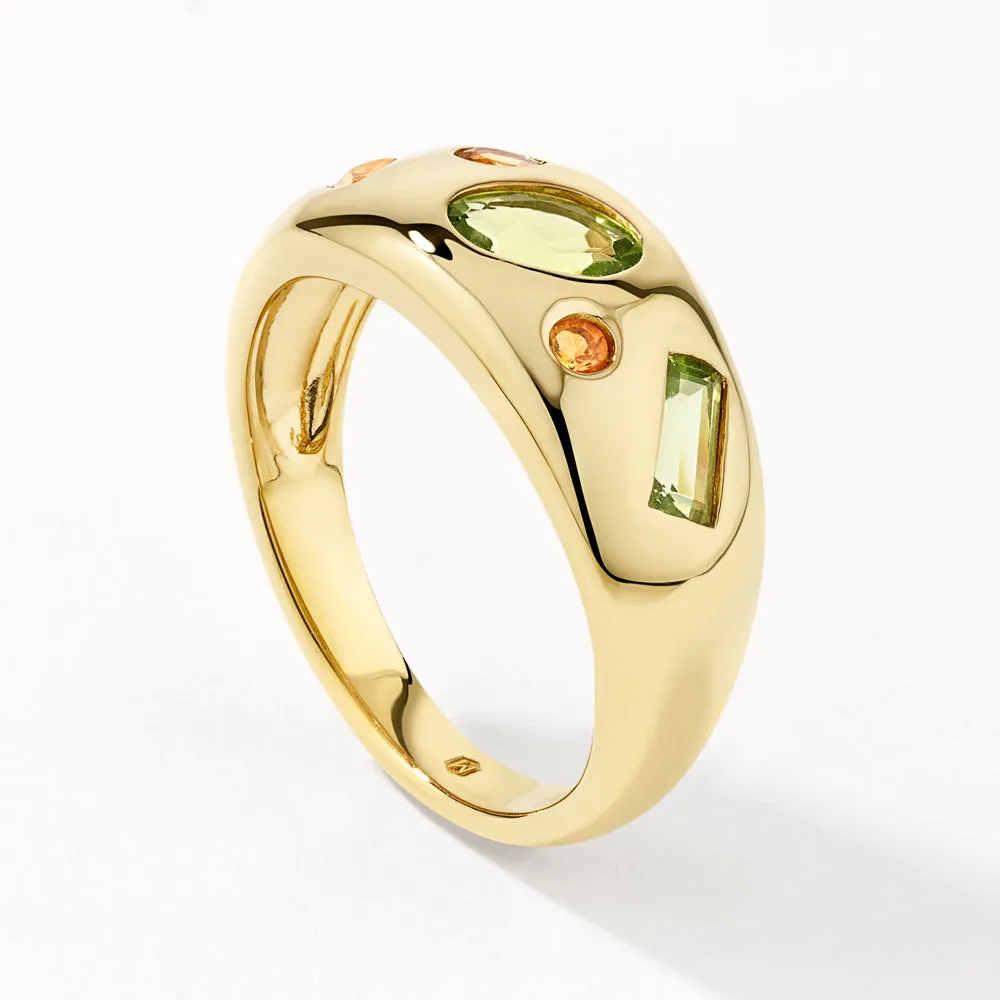 Peridot Multi Gemstone Curve Gypsy Ring in Gold