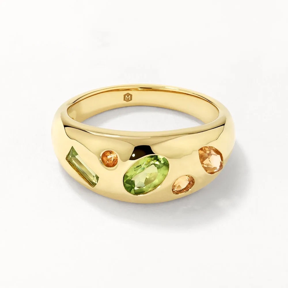 Peridot Multi Gemstone Curve Gypsy Ring in Gold