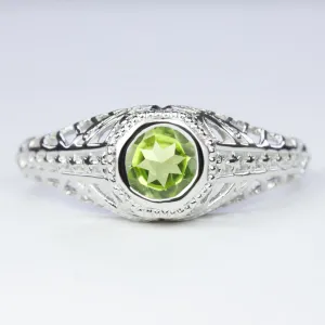 PERIDOT STERLING SILVER RING VINTAGE STYLE FILIGREE SOLITAIRE GEMSTONE ART DECO