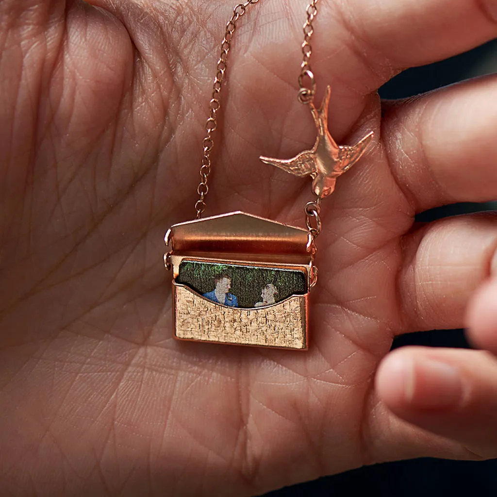 Personalised Photo Envelope Necklace With Bird