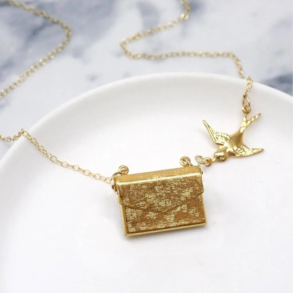 Personalised Photo Envelope Necklace With Bird