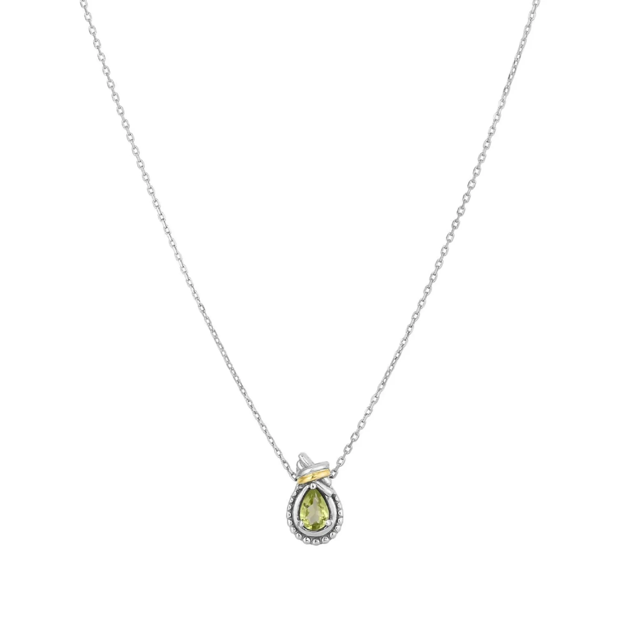 Phillip Gavriel Sterling Silver 18K Gold Love Knot Pear Shaped Peridot August Birthstone Pendant