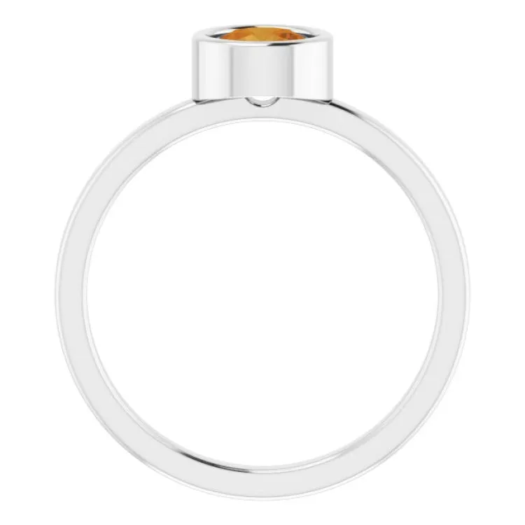 Platinum 5.5 mm Natural Citrine Ring