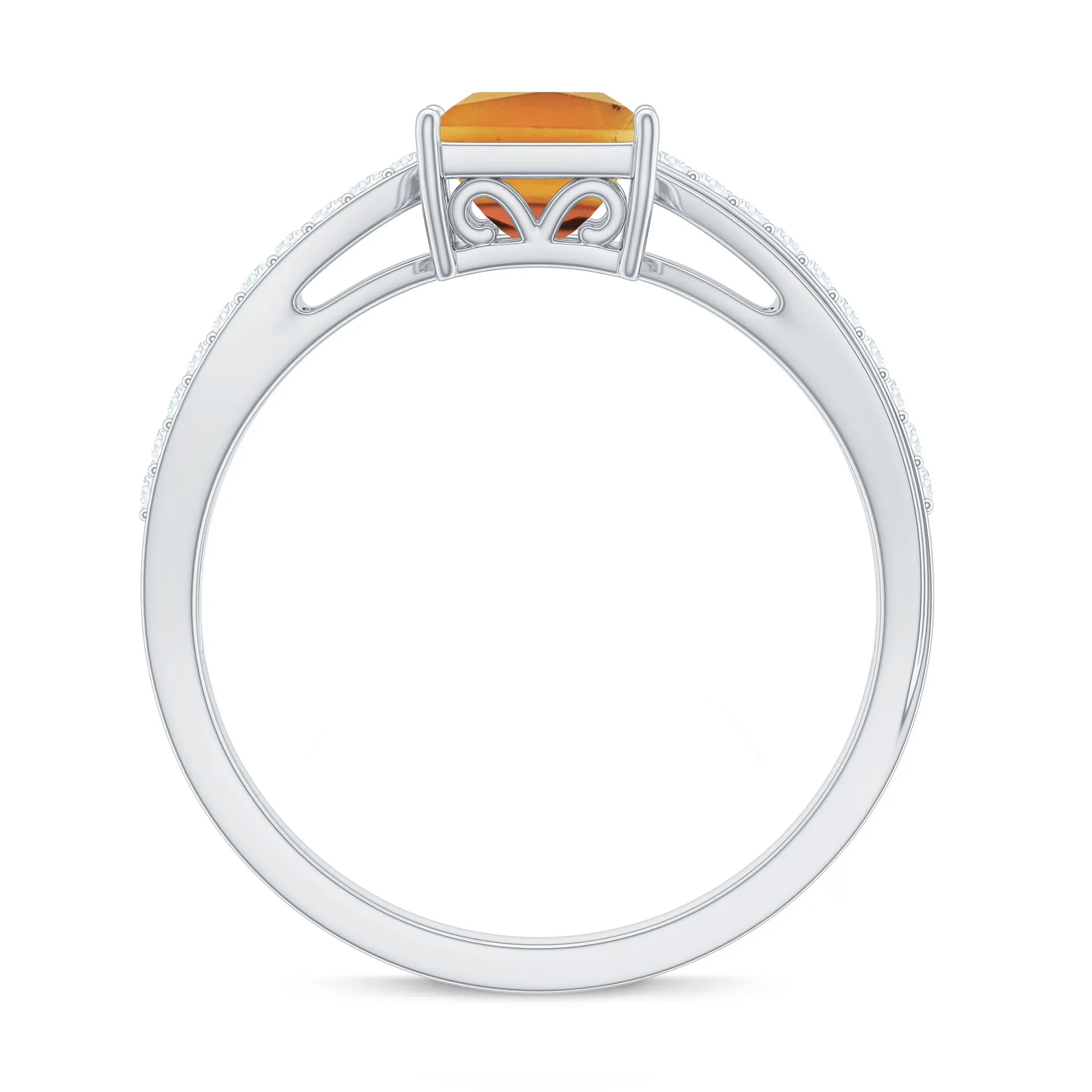 Princess Cut Citrine Solitaire Engagement Ring with Diamond
