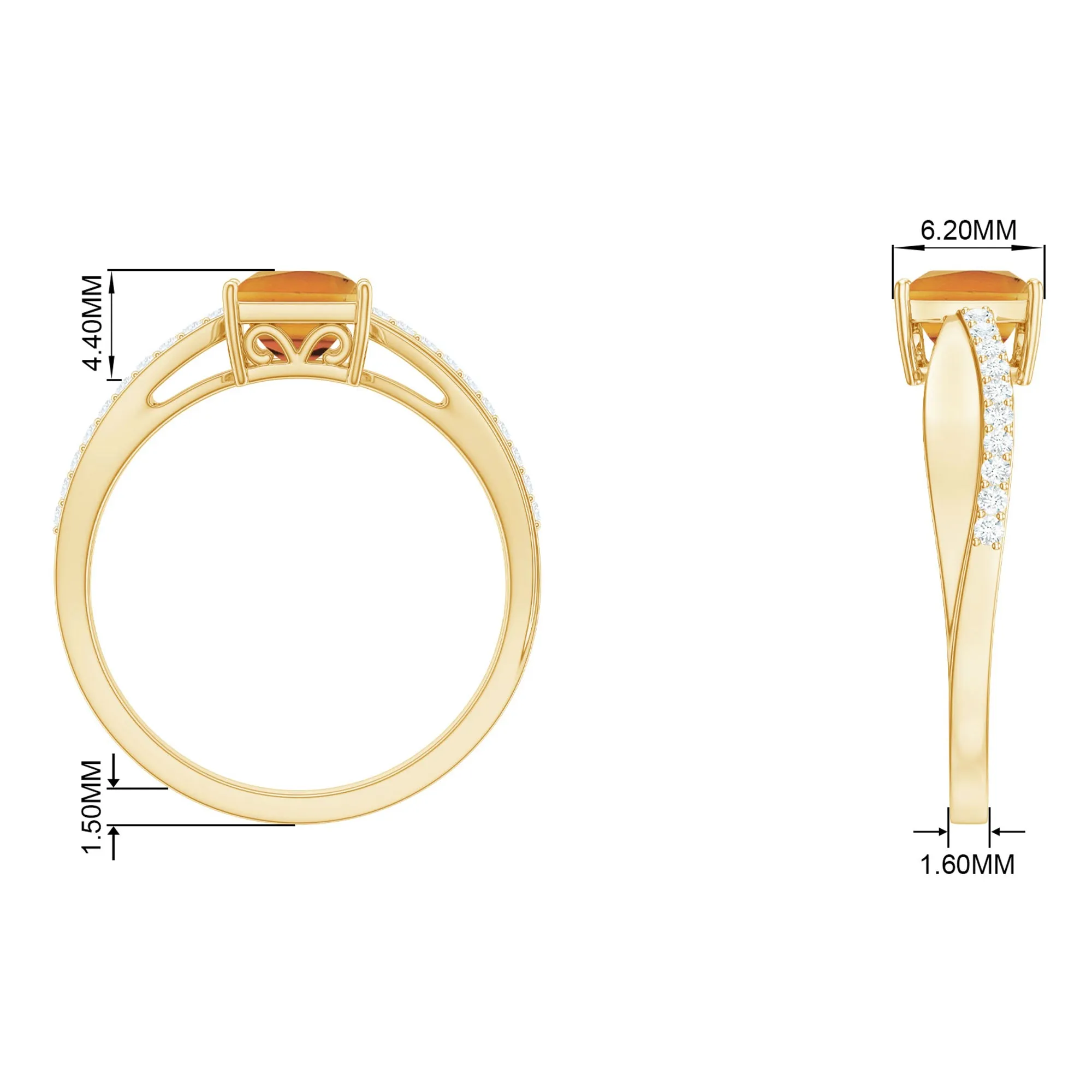 Princess Cut Citrine Solitaire Engagement Ring with Diamond