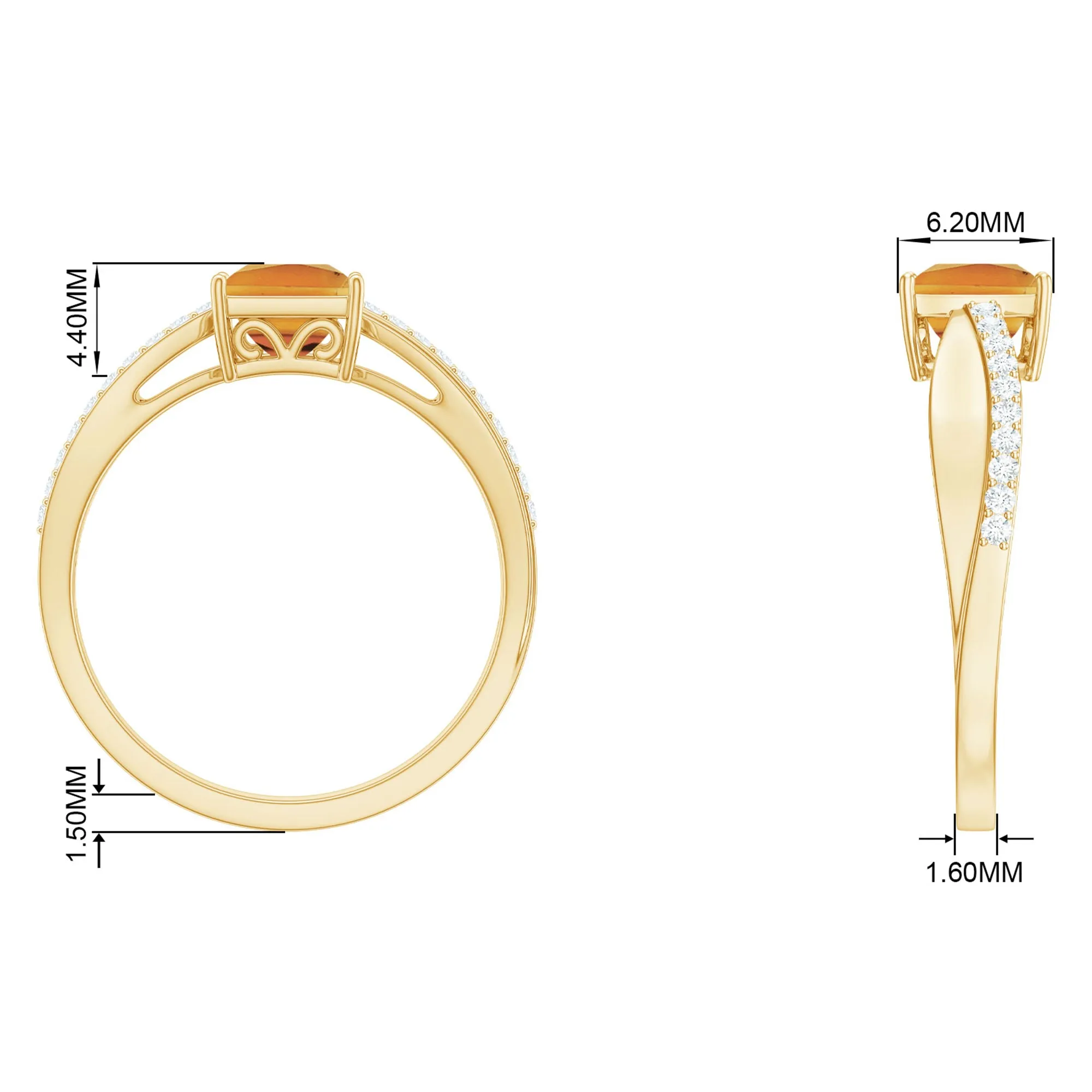 Princess Cut Citrine Solitaire Engagement Ring with Diamond