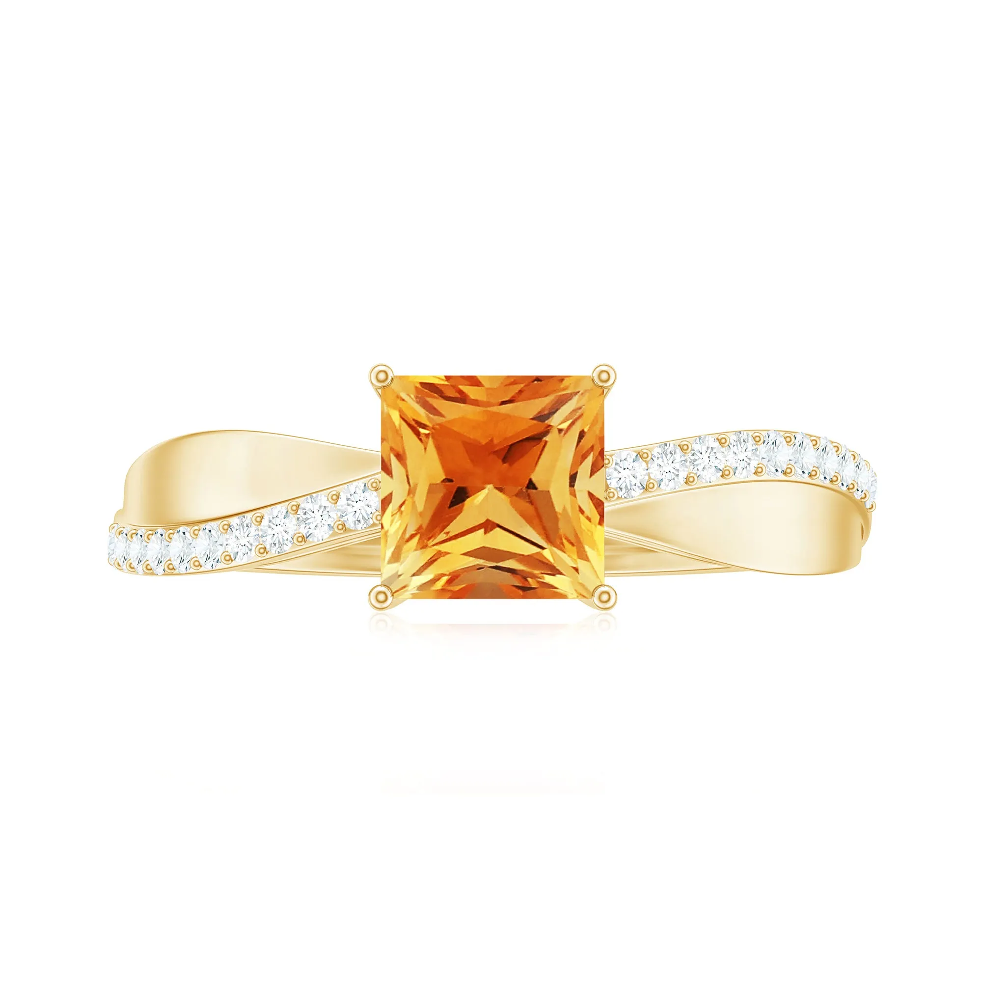 Princess Cut Citrine Solitaire Engagement Ring with Diamond
