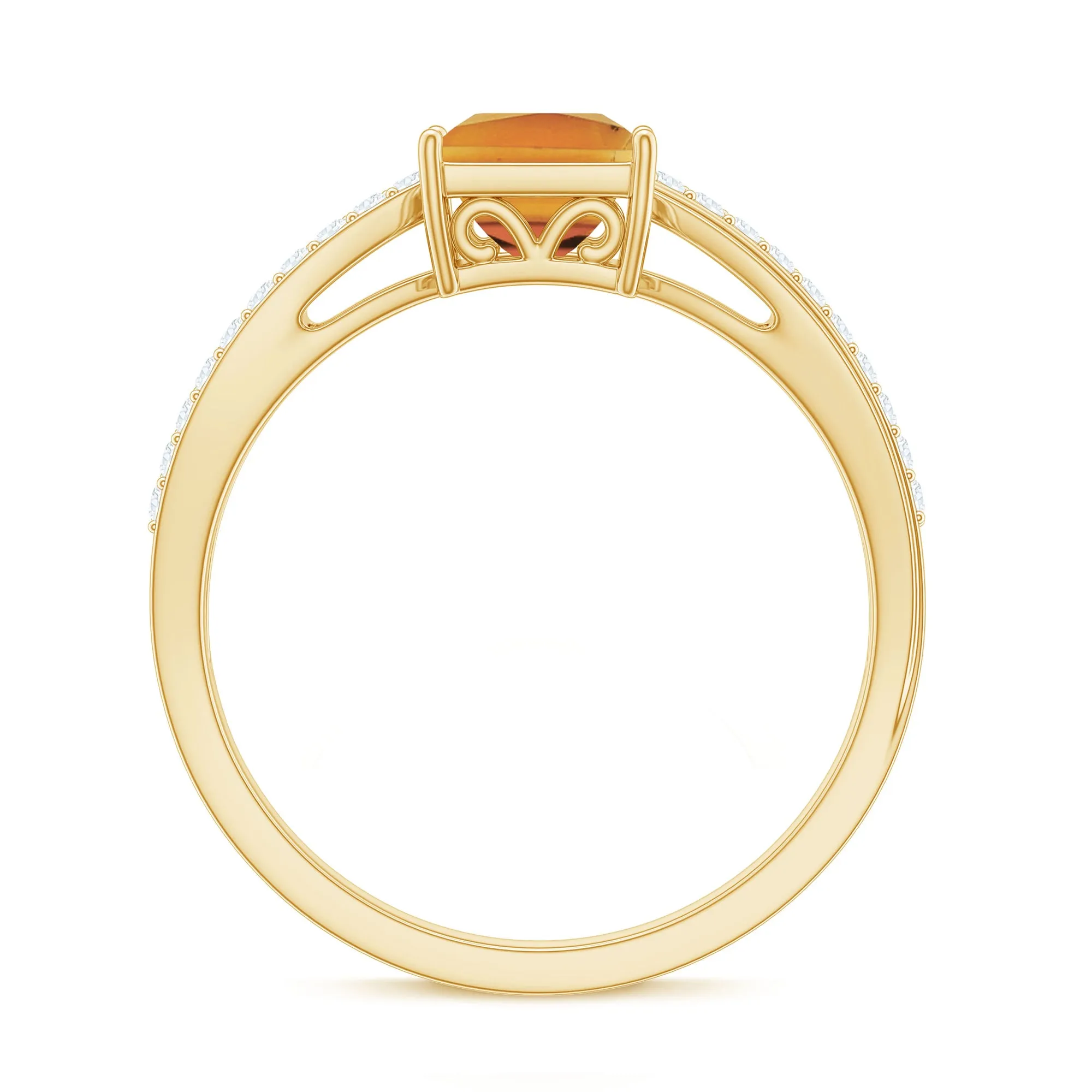 Princess Cut Citrine Solitaire Engagement Ring with Diamond