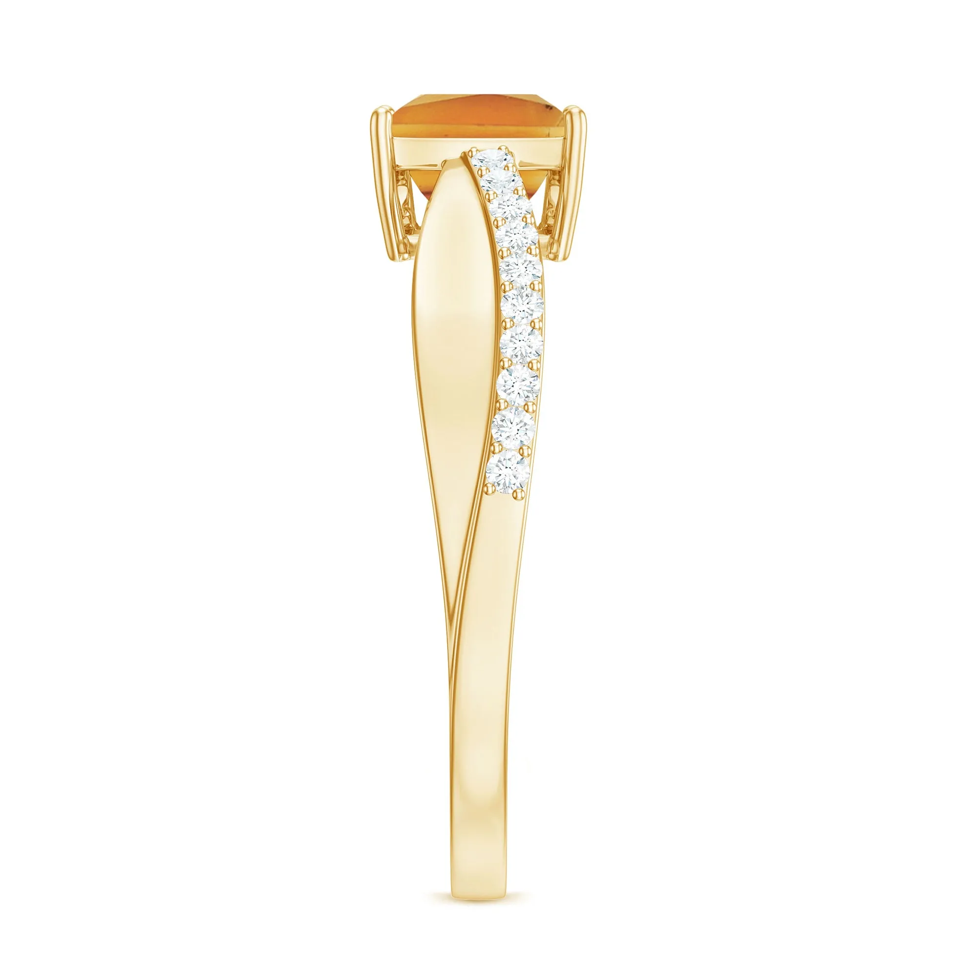 Princess Cut Citrine Solitaire Engagement Ring with Diamond