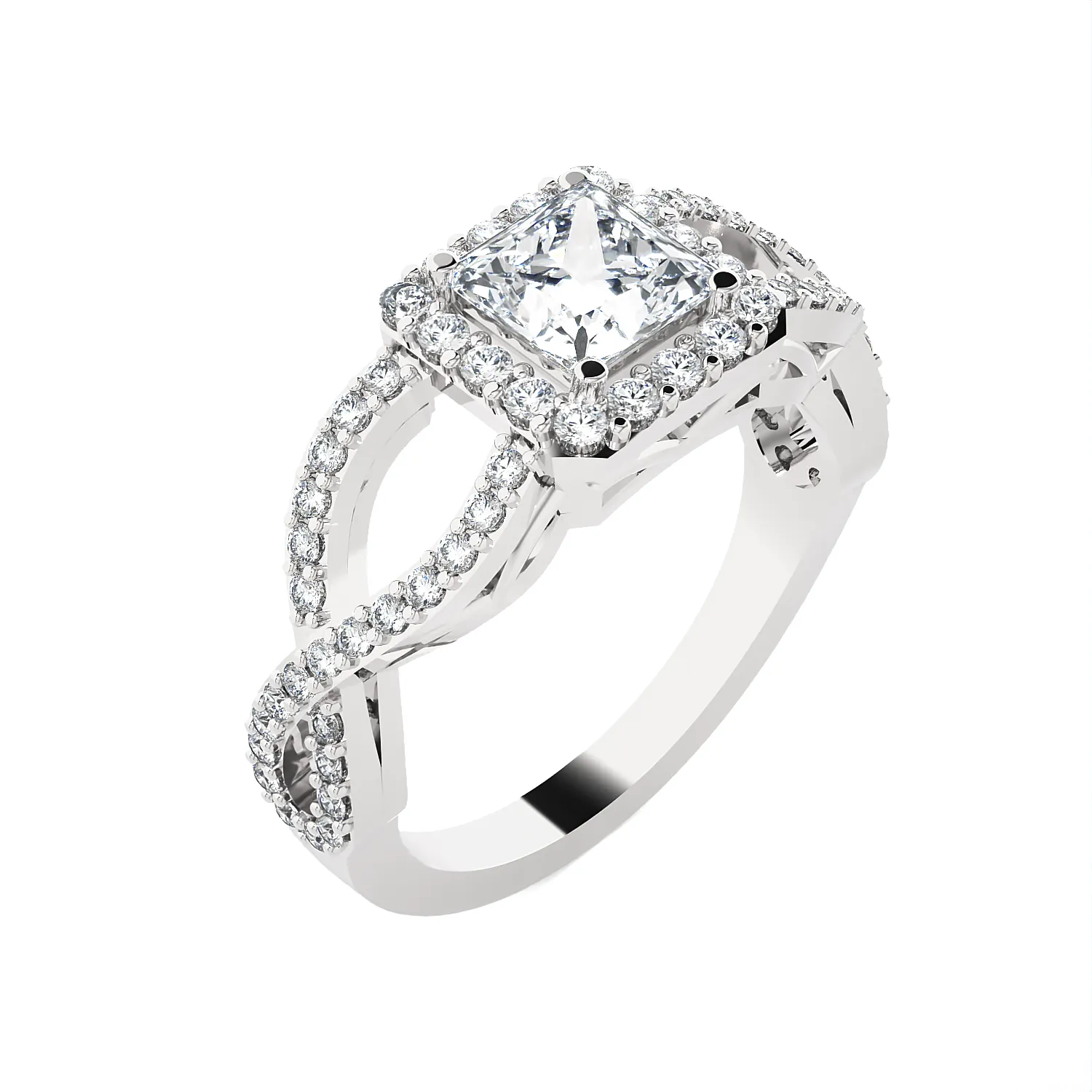 Princess-Cut Lab Grown Diamond Side Stone Engagement Ring