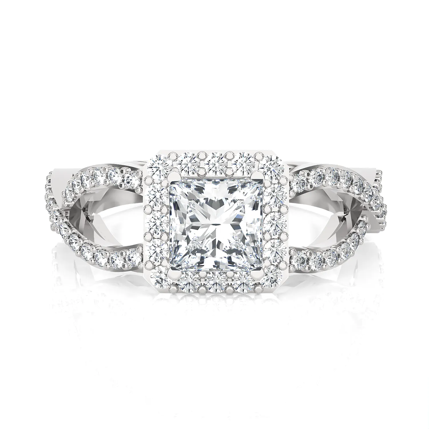 Princess-Cut Lab Grown Diamond Side Stone Engagement Ring