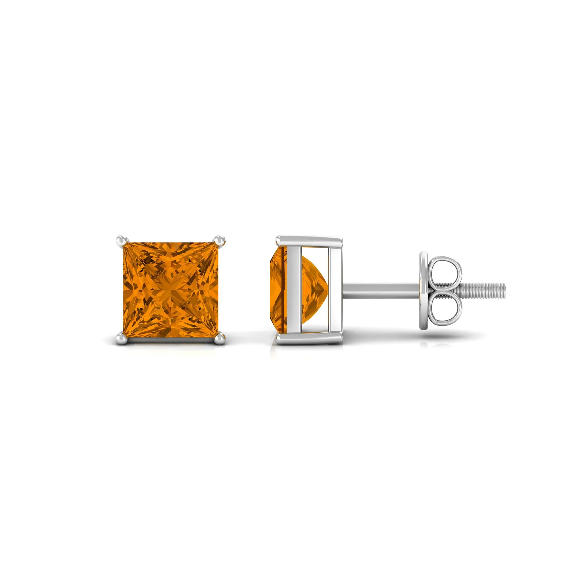 Prong Set Princess Cut Solitaire Citrine Stud Earrings