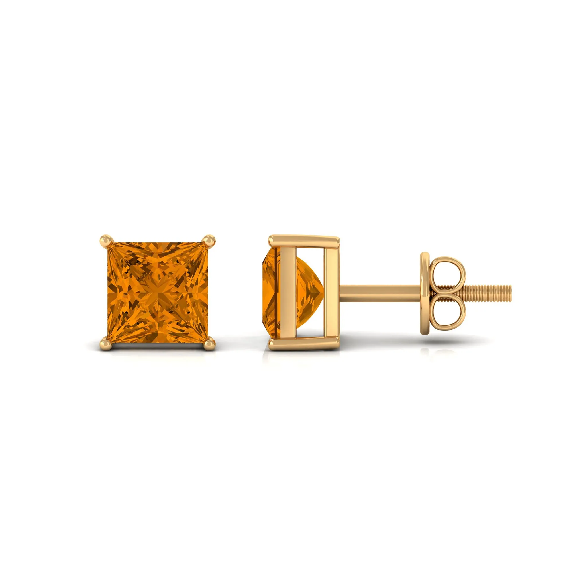 Prong Set Princess Cut Solitaire Citrine Stud Earrings