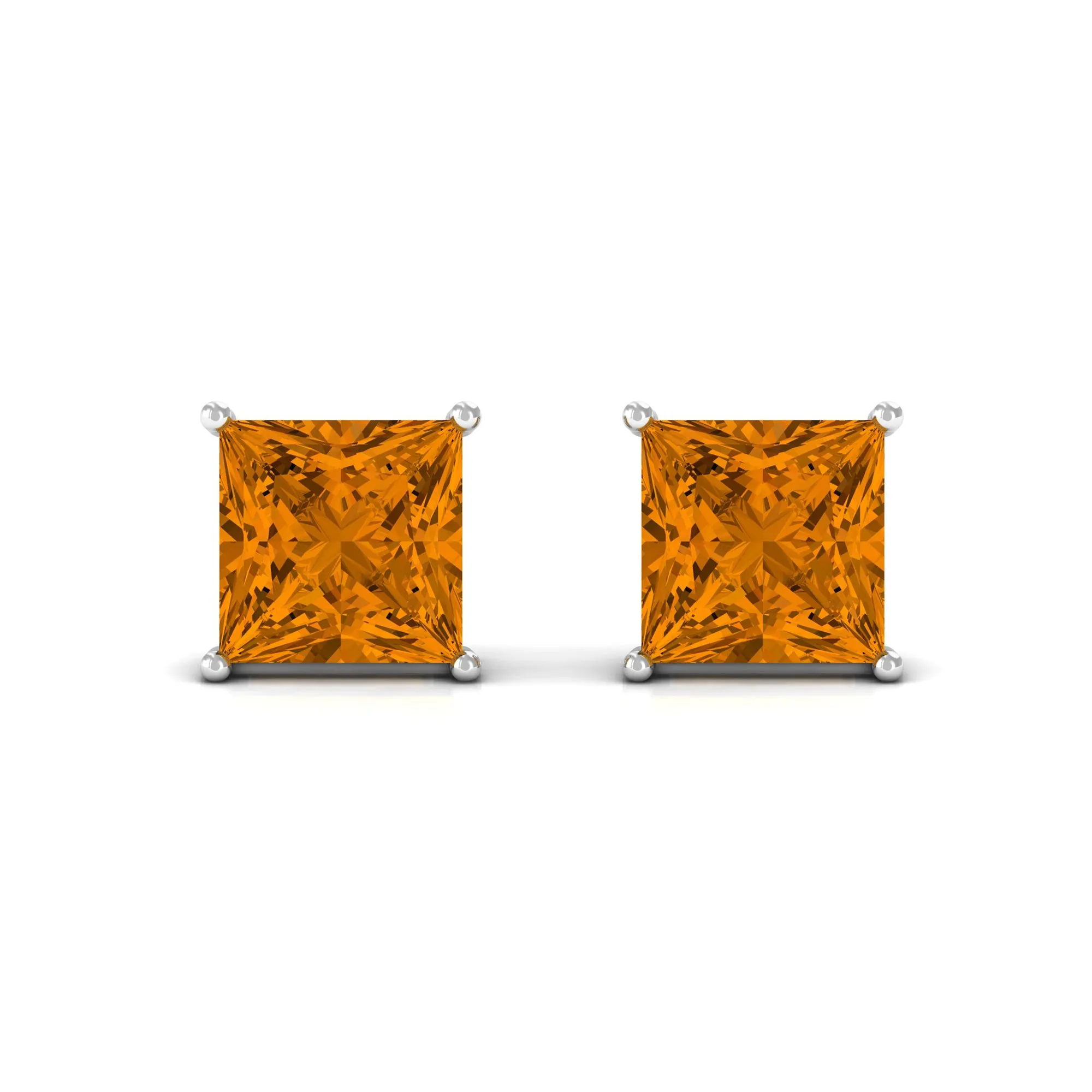 Prong Set Princess Cut Solitaire Citrine Stud Earrings